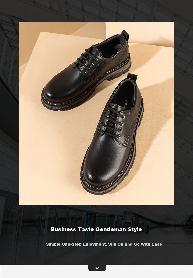 Aokang Official Men's Sports Leather Shoes Comfortable Work Shoes Black Size 38 1