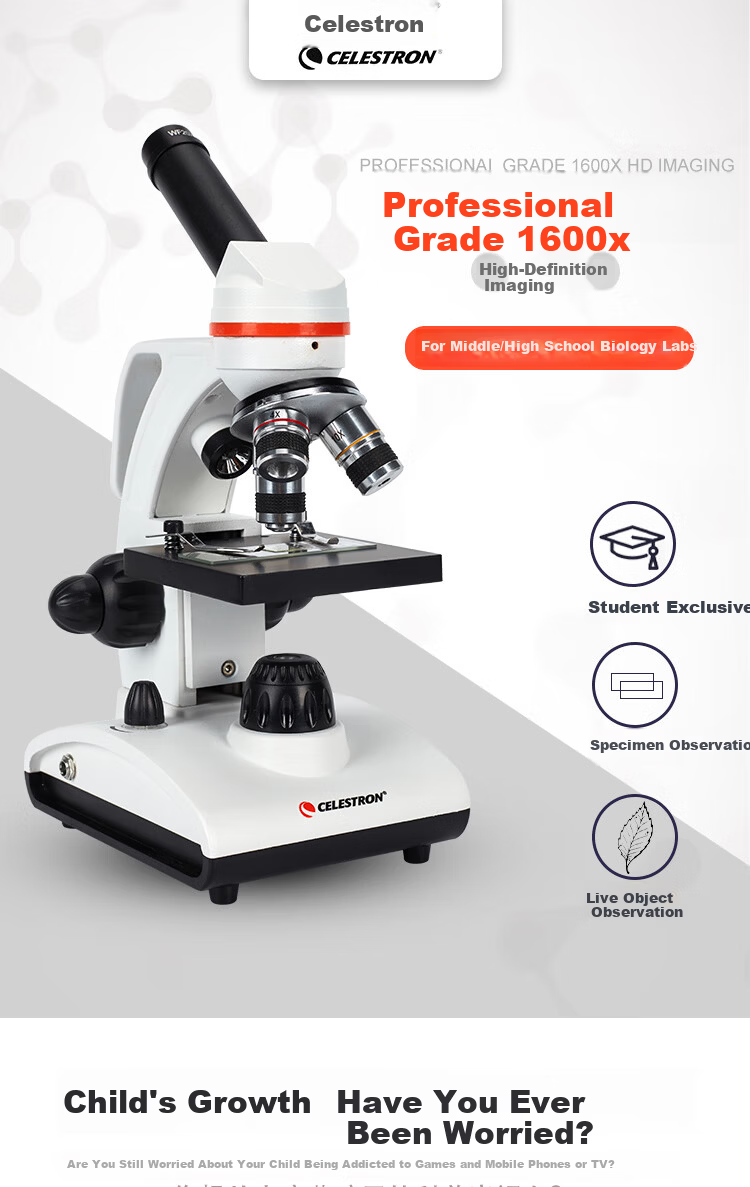Celestron 100-250x Portable Handheld Microscope Yellow Biology Science Observation Student Educational Gift 1