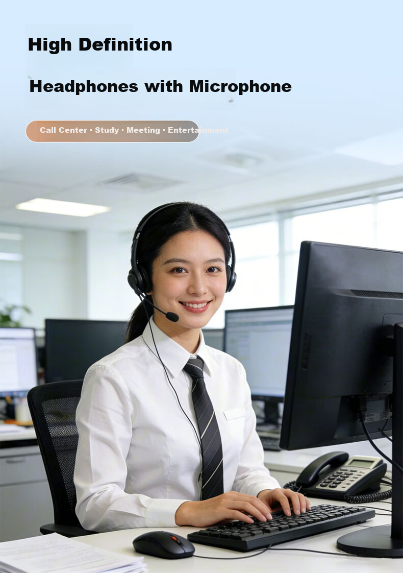 Yinwangsi [Over 1 Million Sold Online] Customer Service Headset Over-Ear Noise-Cancelling Microphone Desktop Computer Headphones 2-in-1 USB Type-C 3