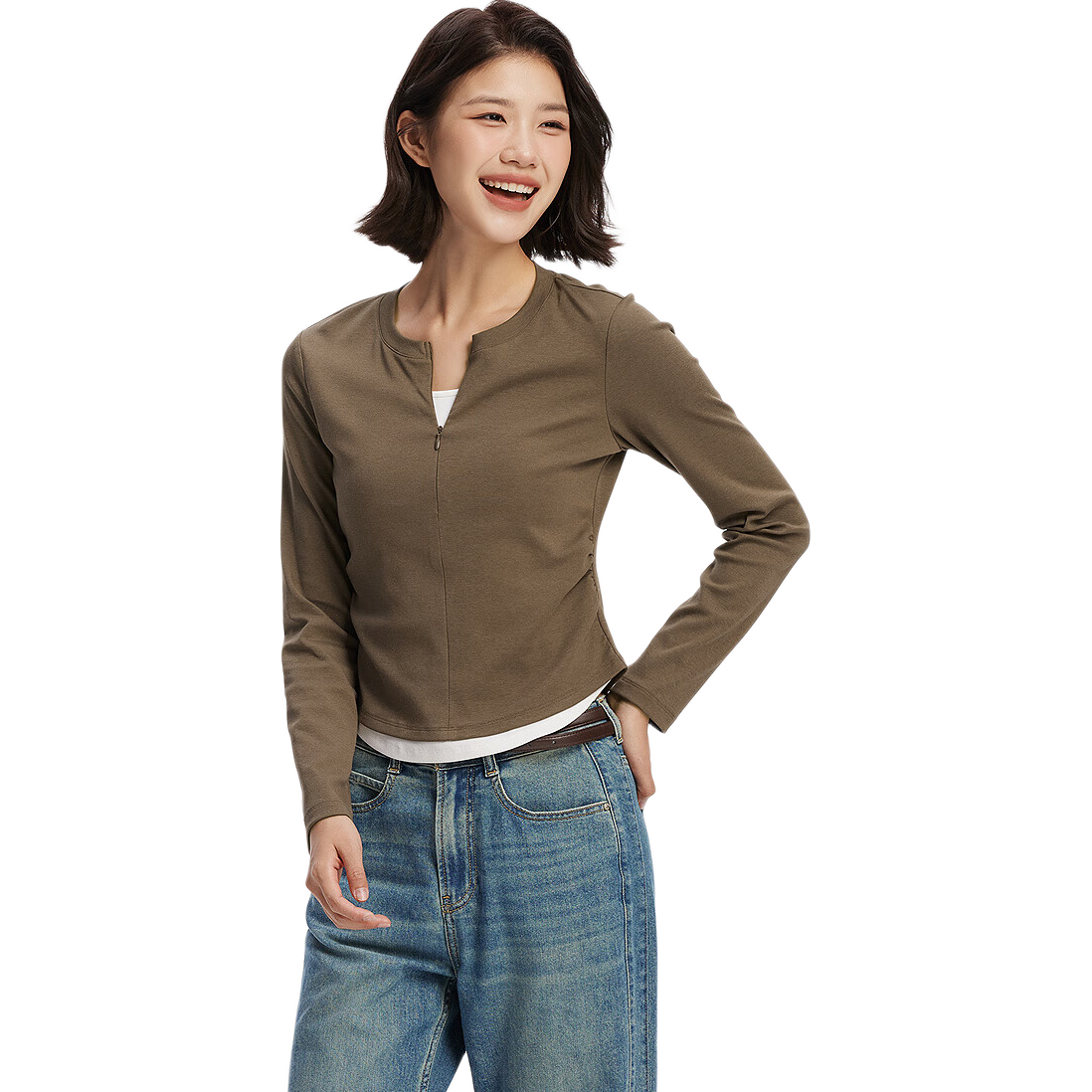 Semir Long-Sleeve T-Shirt for Women, Spring And Autumn Slim-Fit Faux Two-Piece Round Neck Slimming Top 101525101003