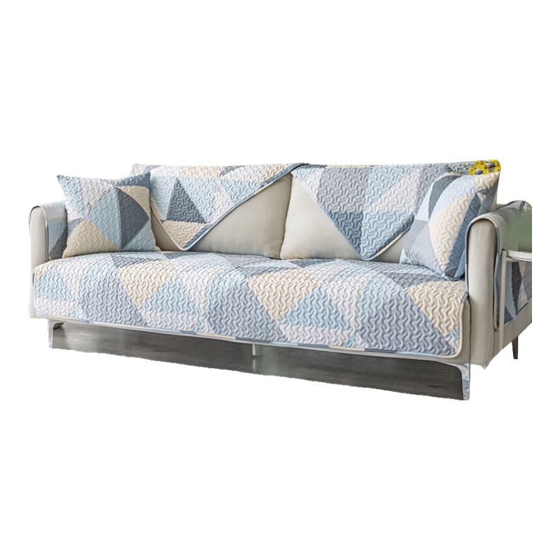 AVIVI Sofa Cushion, Non-Slip, All-Season Pure Cotton Sofa Cover, Throw Blanket, Bay Window Pad, 90*160cm for Two-Seater, Geometric Blue