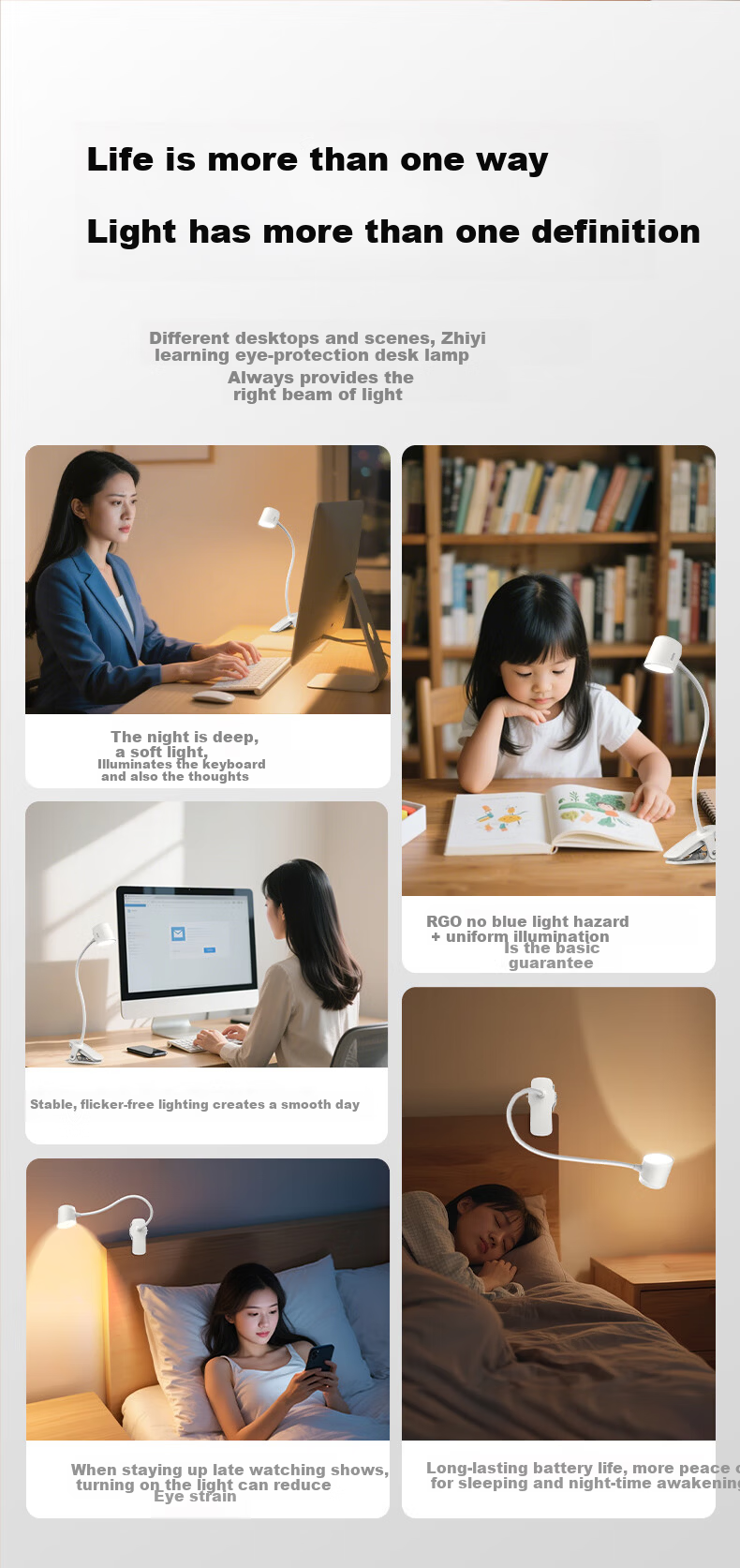 Sansi LED Desk Lamp Eye Protection Study Lamp Bedside Lamp Bedroom Dormitory Reading Clip Light Dual Use 4W 11