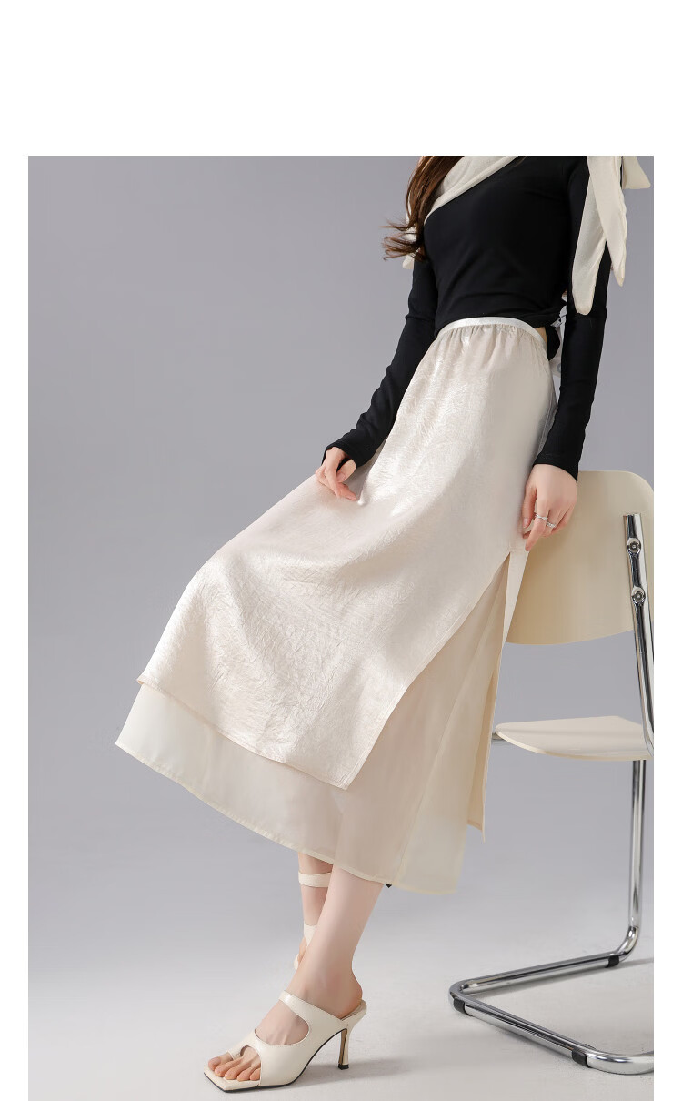 Demana [Moonlight Acetate] Summer Elegant Lady Elastic Waist Spliced Organza Slimming High-End Midi Skirt for Women 11