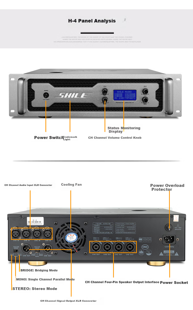 SHILE Professional Pure Power Amplifier Four-Channel AV Amplifier Stage Performance Wedding Event Conference Room Multi-Function Hall Power Amplifier H-4 6