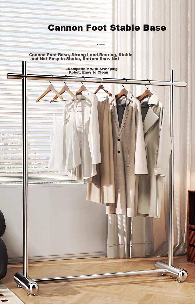 Yaoying YJ11 Stainless Steel Floor Clothes Rack Single Rod Garment Hanger for Bedroom Balcony 120x170cm 15