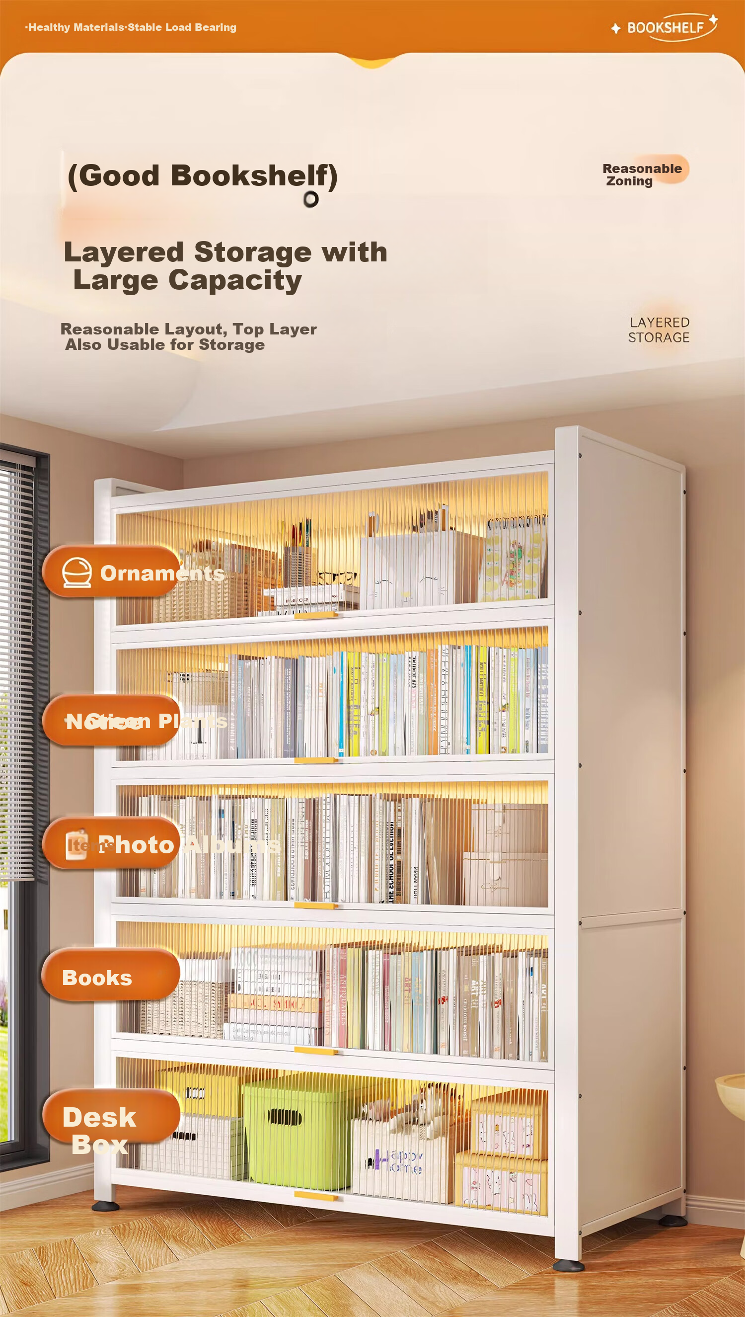 Tangji Steel Bookshelf Dustproof Floor-Standing Multi-Layer with Door Iron Storage Rack Six-Layer 120cm 6