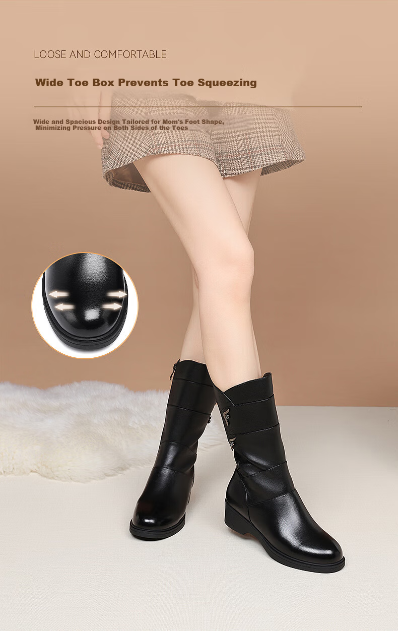 Red Dragonfly Women's Winter Tall Boots Fleece Lined Warm Wedge Heel Height Increasing Middle-aged and Elderly Cotton Shoes WBC442371C Black Size 40 3