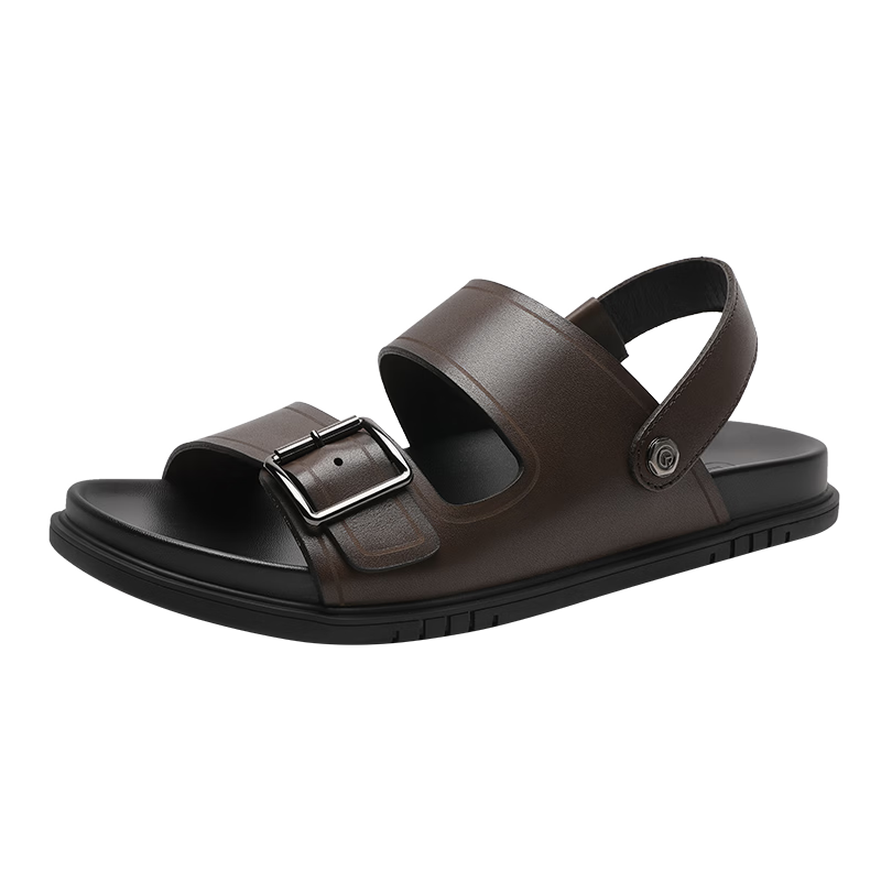 Goldlion Summer New Men's Casual Beach Shoes, Two-Way Wear Trendy Outdoor Sandals G542620032CCF, Brown, Size 38