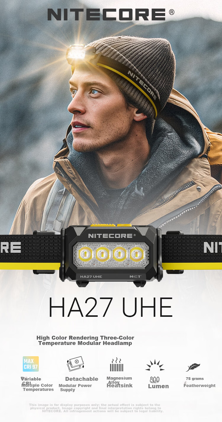 NITECORE HA27 UHE Outdoor Lightweight Headlamp Multi-Color Temperature Camping Night Lighting Detachable Battery 1