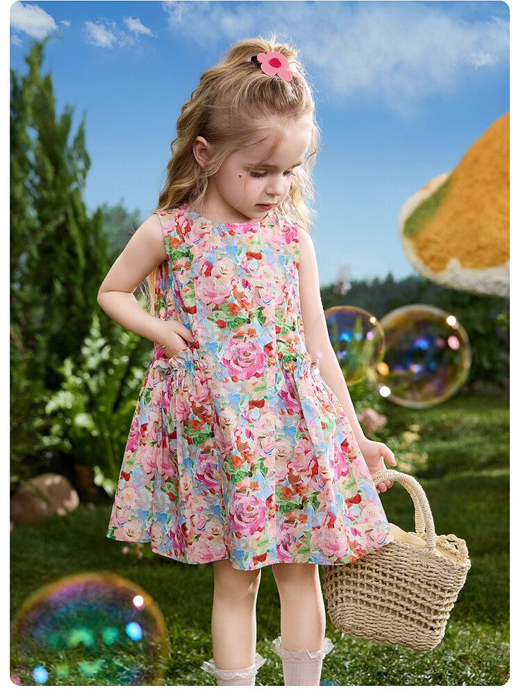 ASK JUNIOR Children's Summer Sleeveless Vest Dress Girls Floral Princess Dress 10