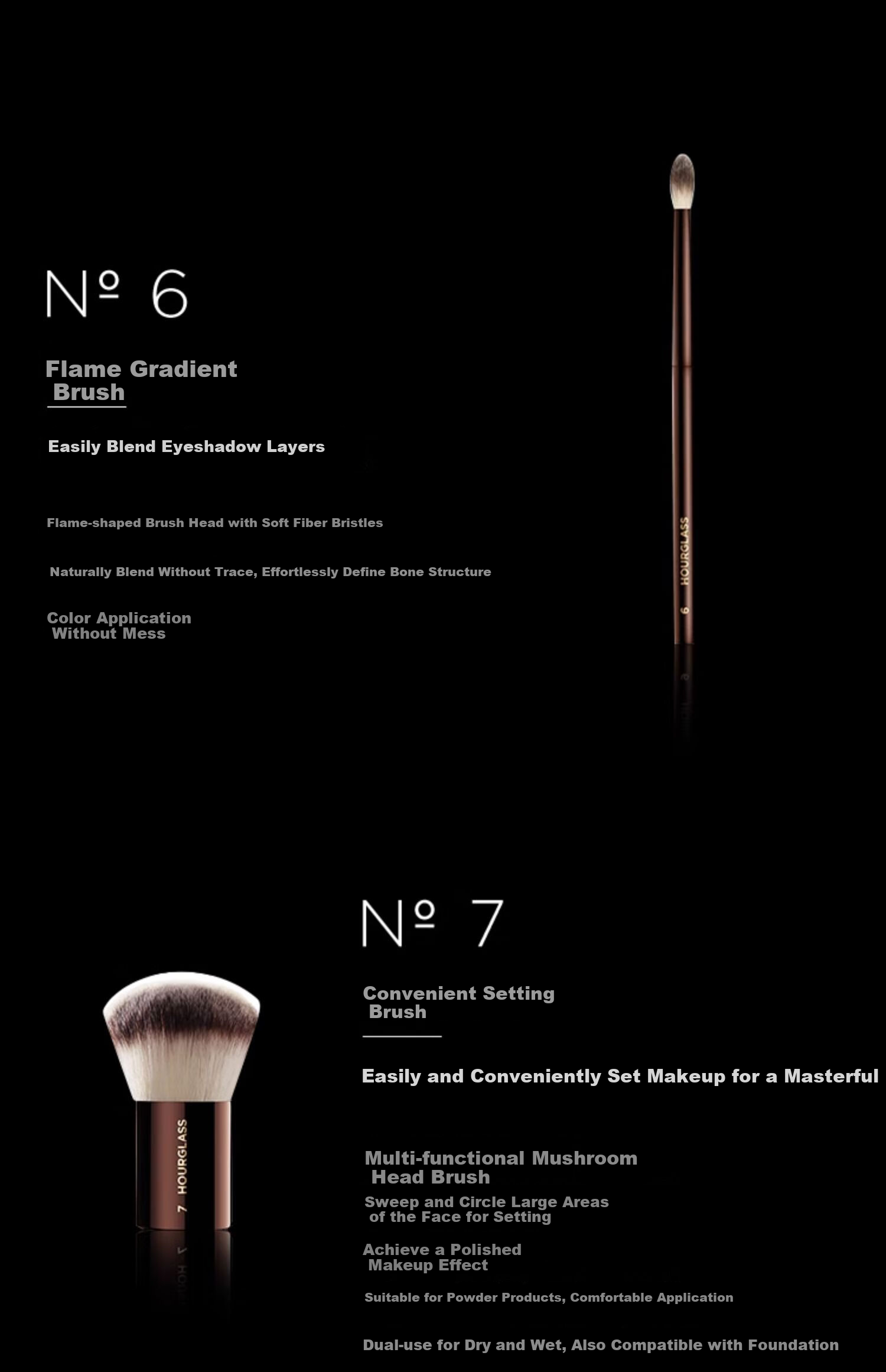 HOURGLASS Soft Light Dual-Ended Multi-Purpose Setting Brush, 1 Piece Blush Powder Makeup Brush, Mid-Autumn Festival Gift 6