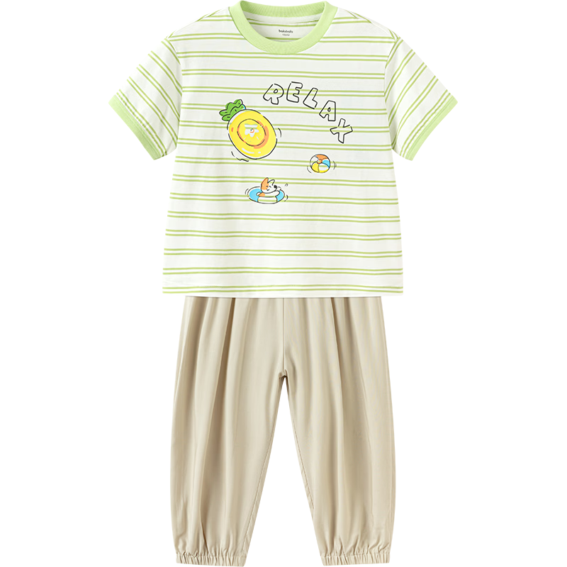 Balabala Kids Short Sleeve Set Girls Boys Baby Two-Piece 2026 New Summer Cotton Feel T-Shirt and Pants Trend