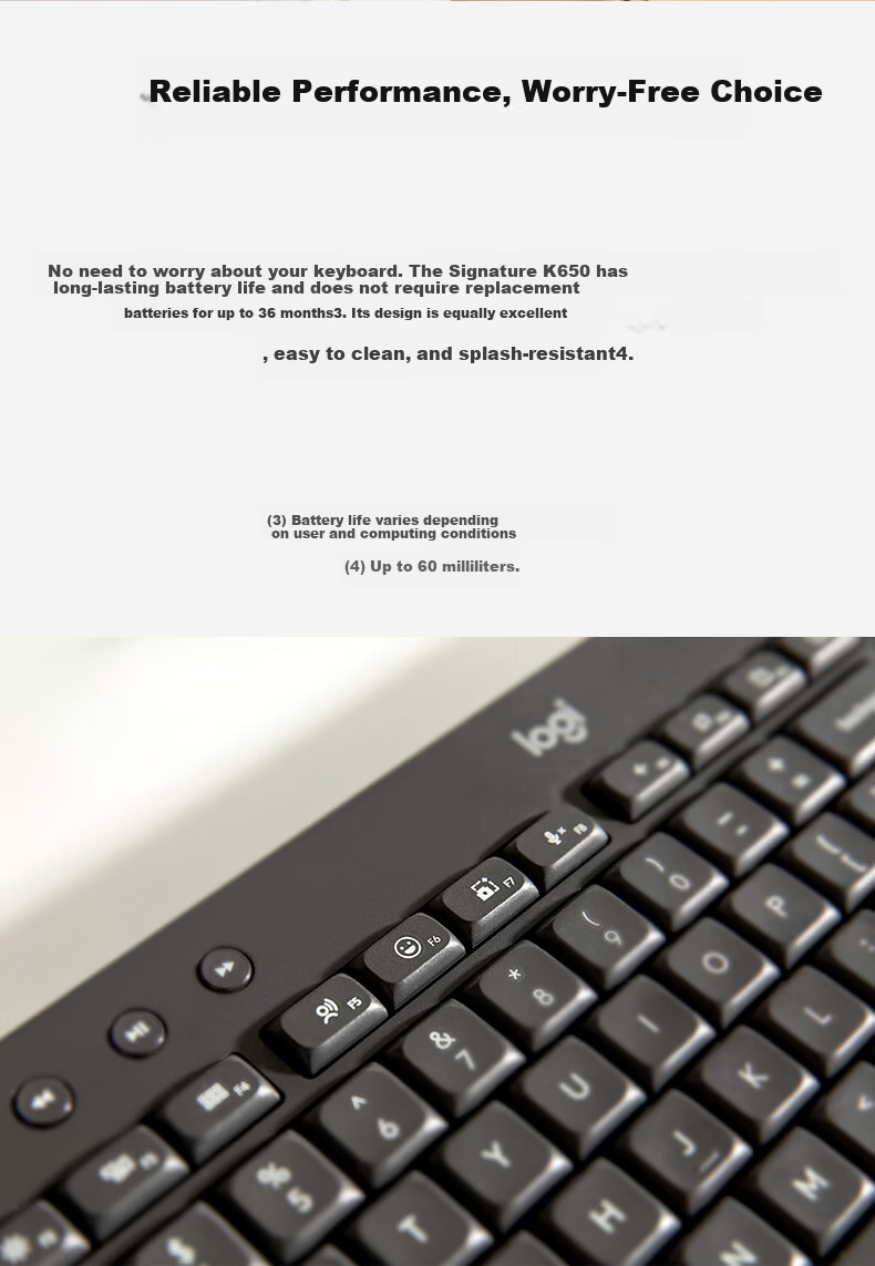 Logitech 2026 Wireless Keyboard K650 B2B Bluetooth Dual Mode Black No Switch Silent 104 Keys 7