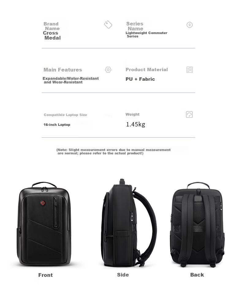 CROSSGEAR Cross Medal Business Backpack Men's Lightweight Commuter Leather Laptop Bag 16-inch Travel Bag 19