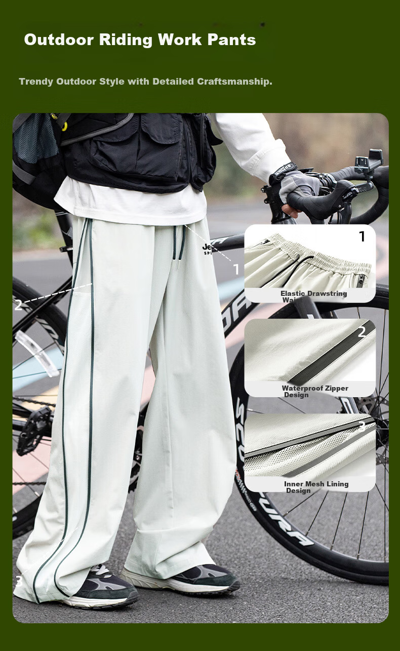 JEEP Men's Spring New Windproof Waterproof American Style Work Pants Skin-friendly Breathable Cycling Pants Cedar Green M 9