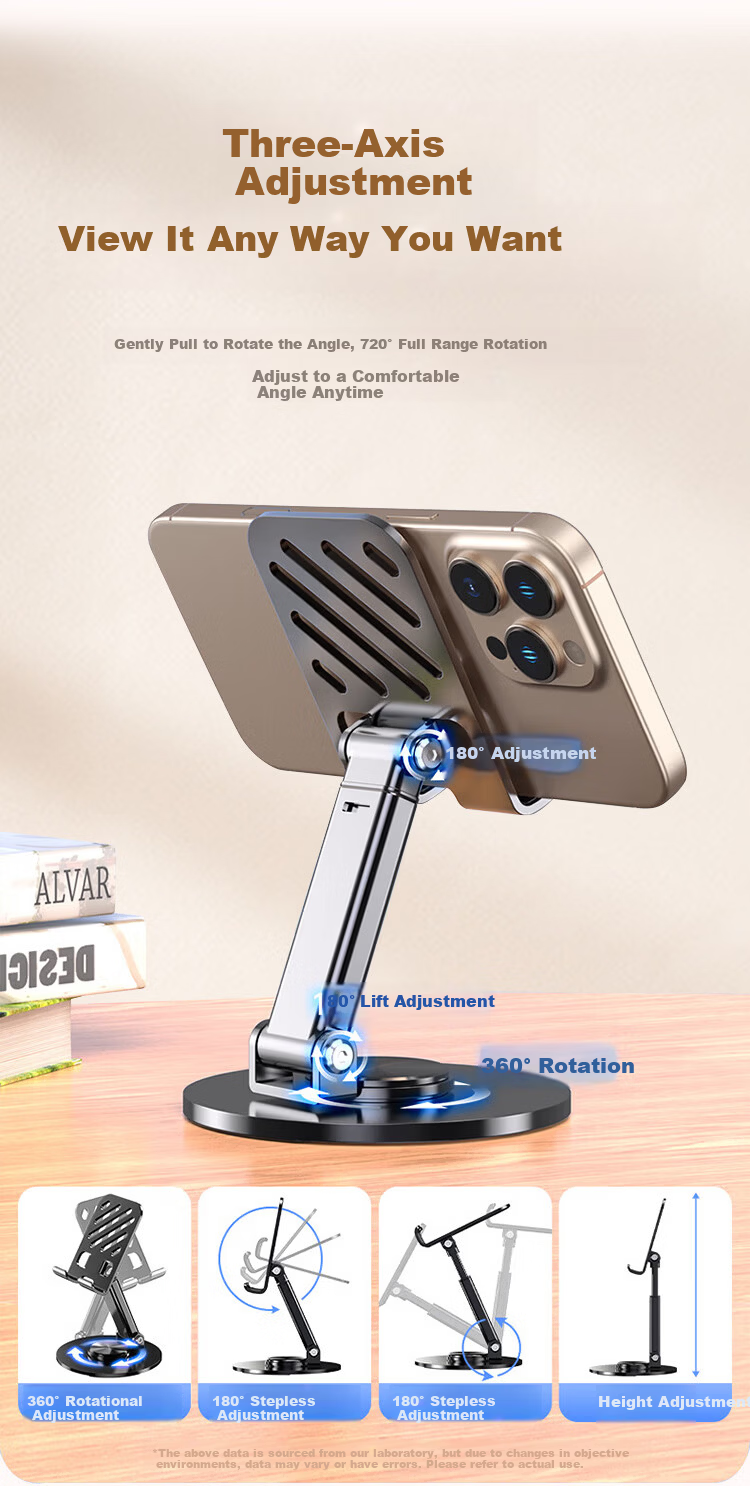 Kewo Adjustable Carbon Steel Mobile Phone Stand Desktop iPad Tablet Holder Bedside Lazy Stand Metal Live Streaming Multi-Functional Foldable Portable 360° Rotatable 11