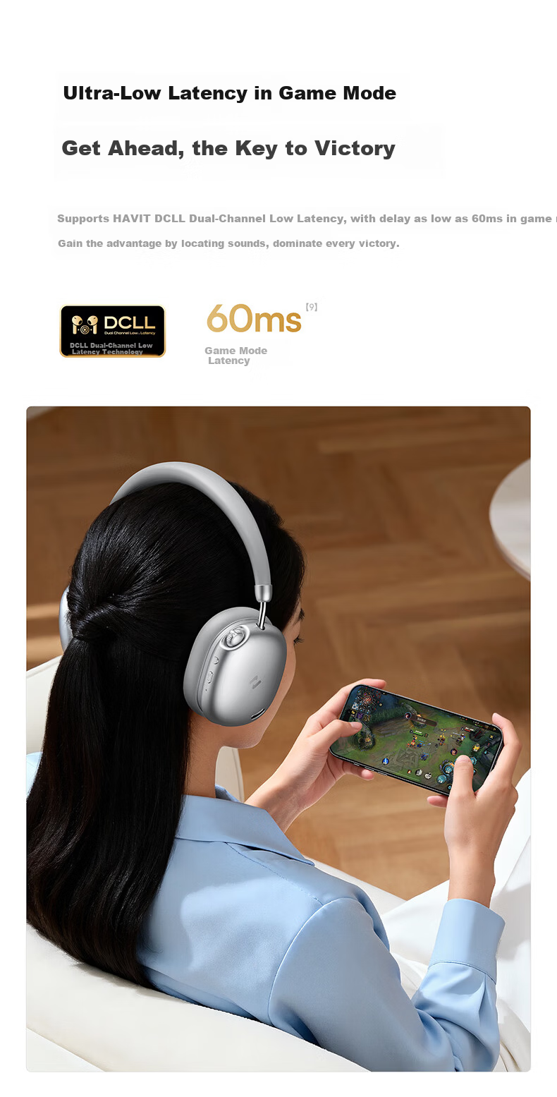 Havit Over-Ear Bluetooth Headphones ANC Active Noise Cancellation Deep Bass Wireless Headset Long Battery Life for Computer Online Classes Gaming Sports Compatible with Apple Huawei Xiaomi H668BT Black 23