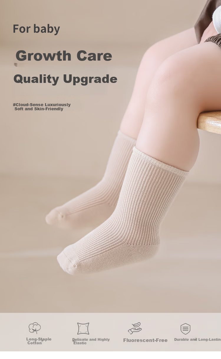 Five Cotton 3-Pair Antibacterial Seamless Baby Socks Unisex Mid-Calf Toddler Right-Angle Socks 1