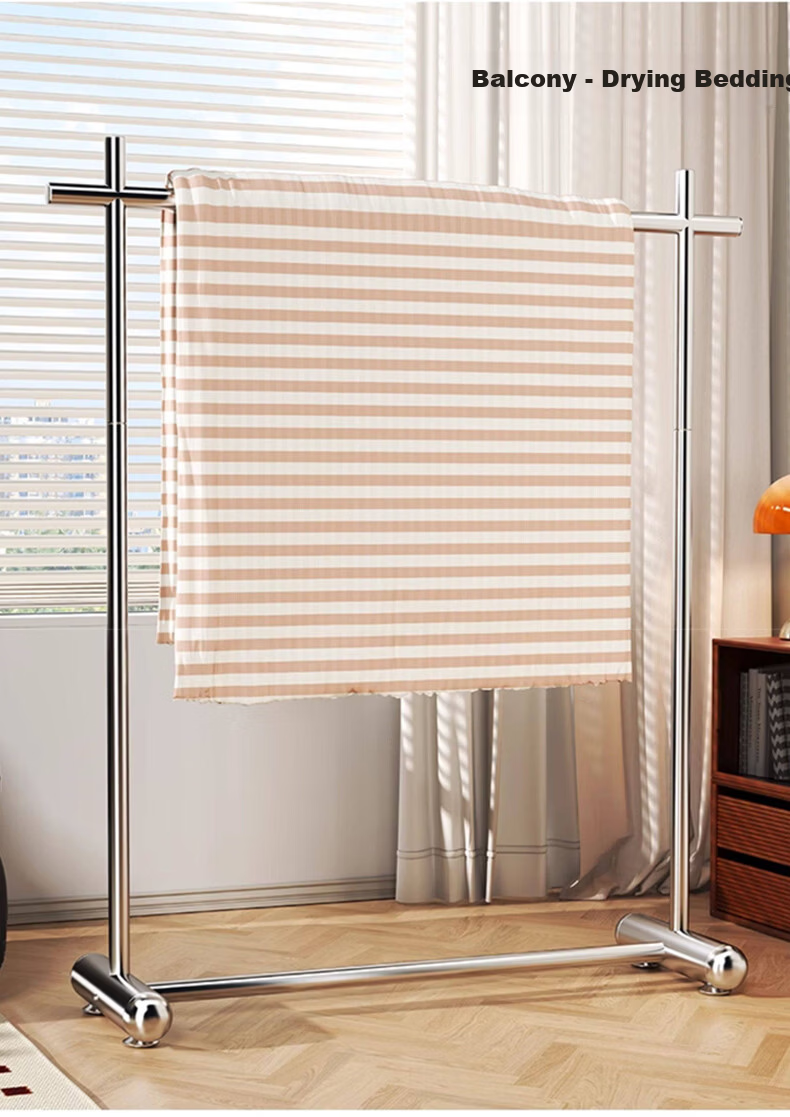 Yaoying YJ11 Stainless Steel Floor Clothes Rack Single Rod Garment Hanger for Bedroom Balcony 120x170cm 9