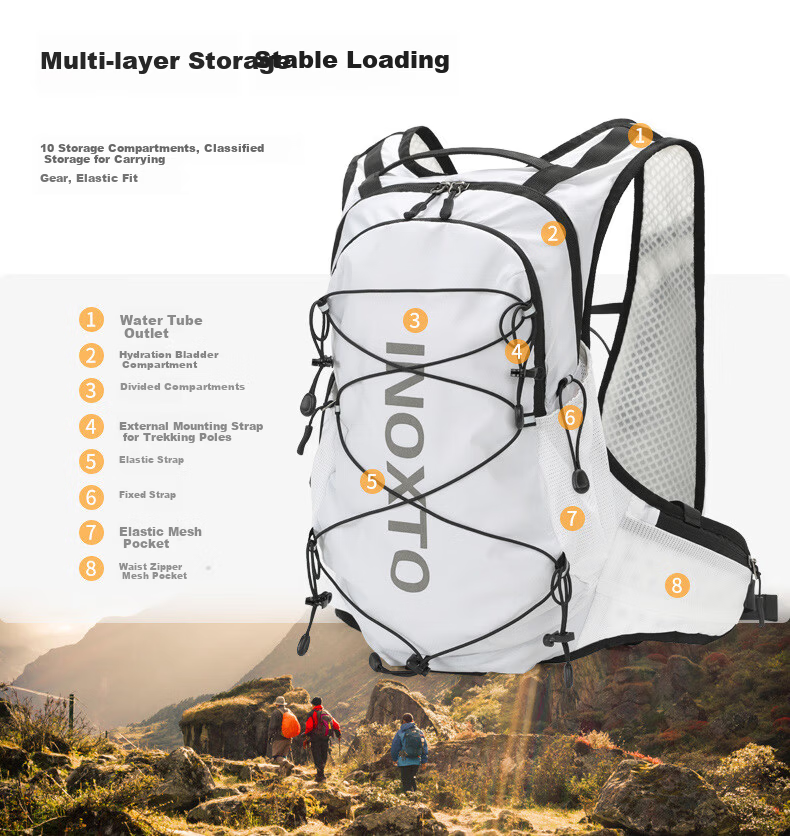 INOXTO Eagle 12L Outdoor Backpack - Multifunctional Casual Hiking Travel Cycling Off-Road Double Shoulder Bag 576 White 8