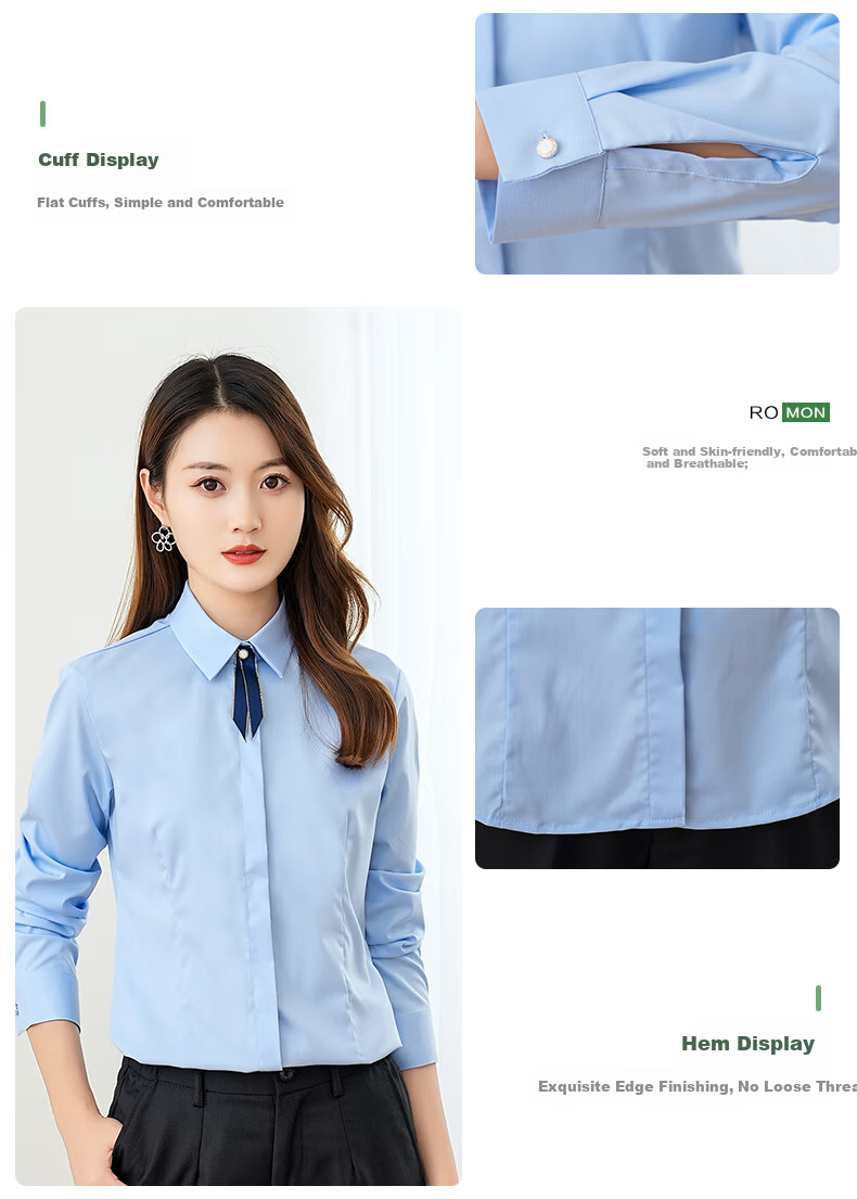 ROMON [Bamboo Fiber, Wrinkle-Resistant, Slightly Elastic] Long-Sleeve Shirt for Women, Slim Fit Professional Wear, Business Base Layer, Work Uniform Blouse 11