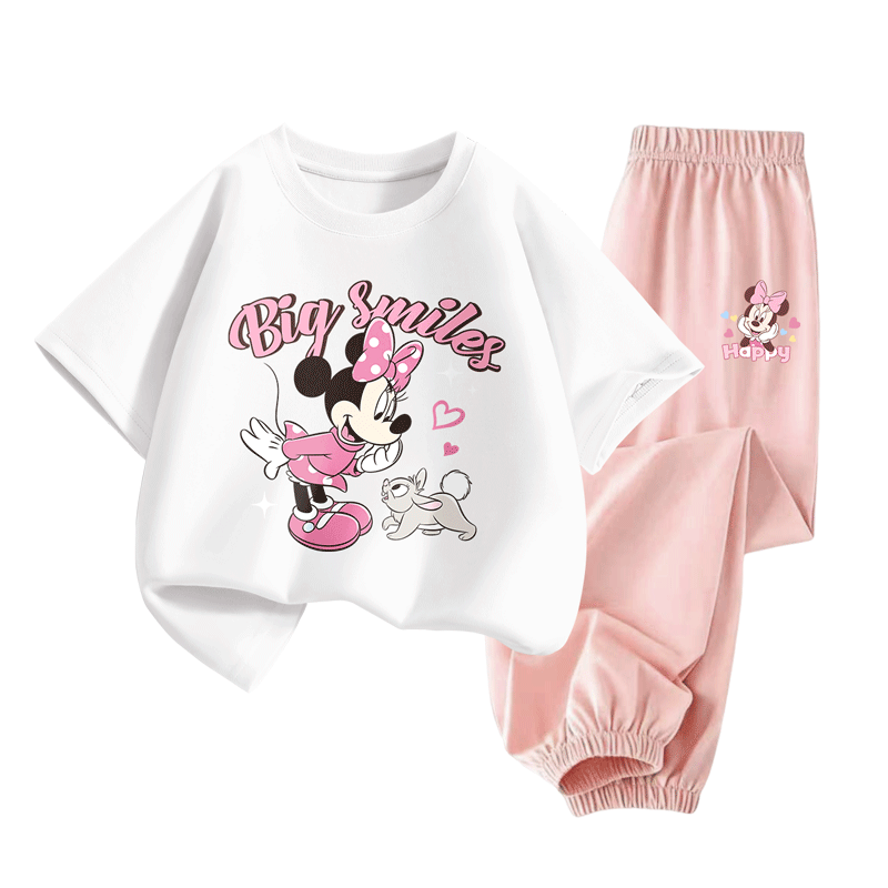 Disney Kids Set Boys and Girls Cotton Short Sleeve Ice Silk Mosquito-Proof Pants Di Tu White T + Di Cai Pink K Size 110