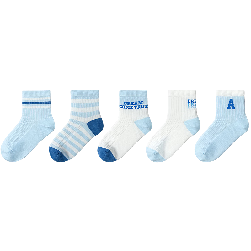 Balabala Kids Summer Breathable Mesh Boys Short Socks Soft Elastic Jacquard Cute 5-Pack