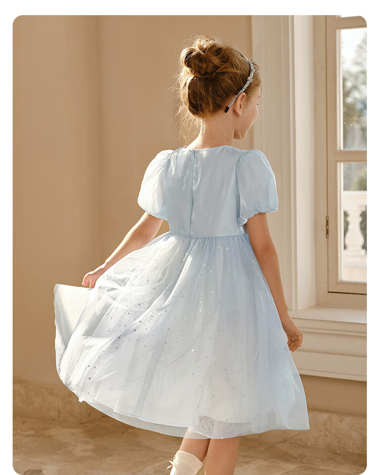 Balabala Girls' Dress Children's Dress Big Kids 2026 Summer Baby Mesh Dress Puff Sleeve Party Princess Dress 19