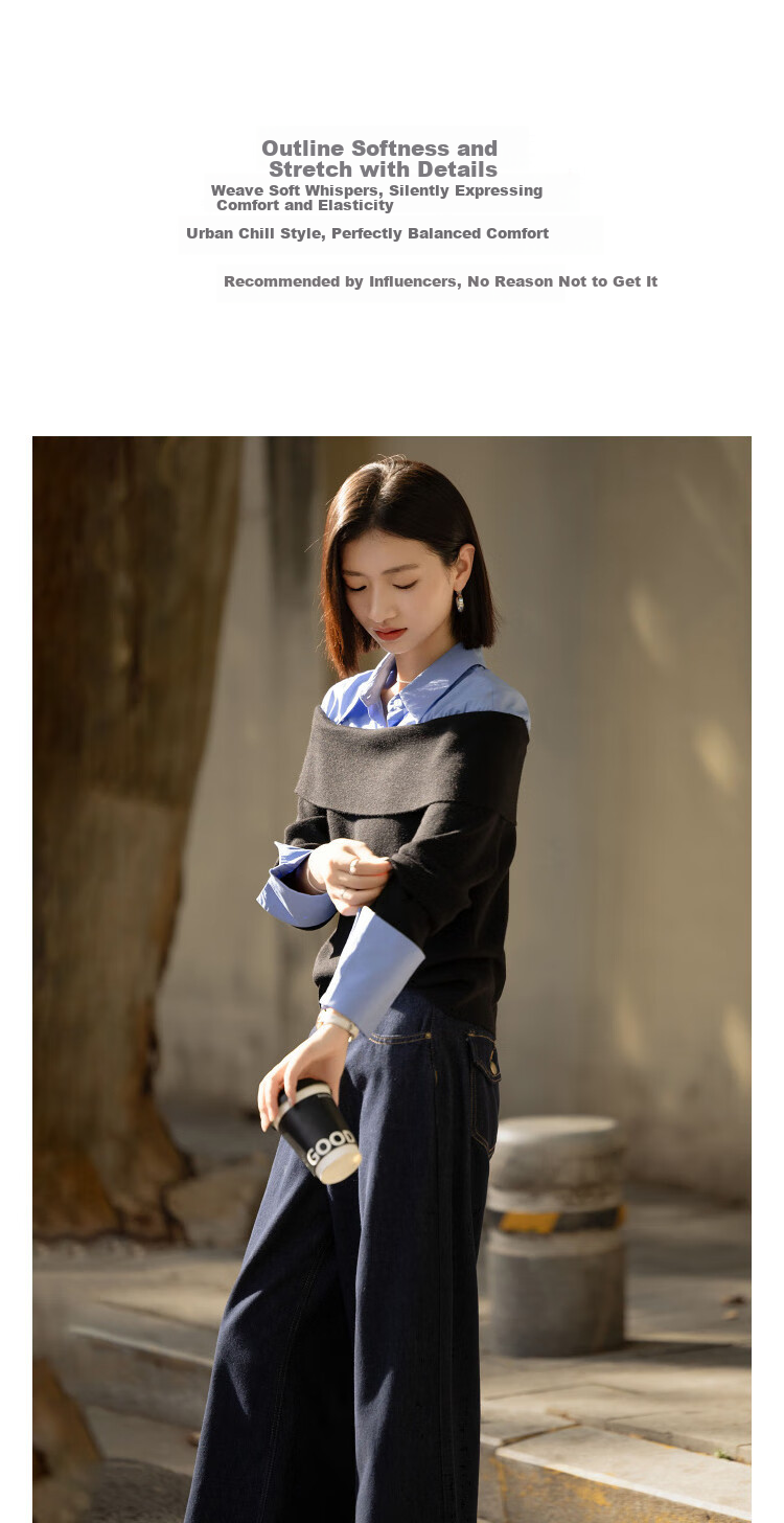Demana Spring Design Faux Two-Piece Colorblock Wool Blend Knit Sweater with Lapel and Drop Shoulder Long Sleeve Top for Women 3