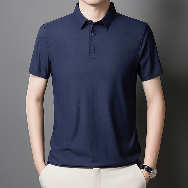 ROMON POLO Shirt Short Sleeve T-Shirt for Men, Sun Protection, Antibacterial, Moisture-Wicking, Ice-Cool Tech, Solid Color, Light Business Top, Medium 5XL 17