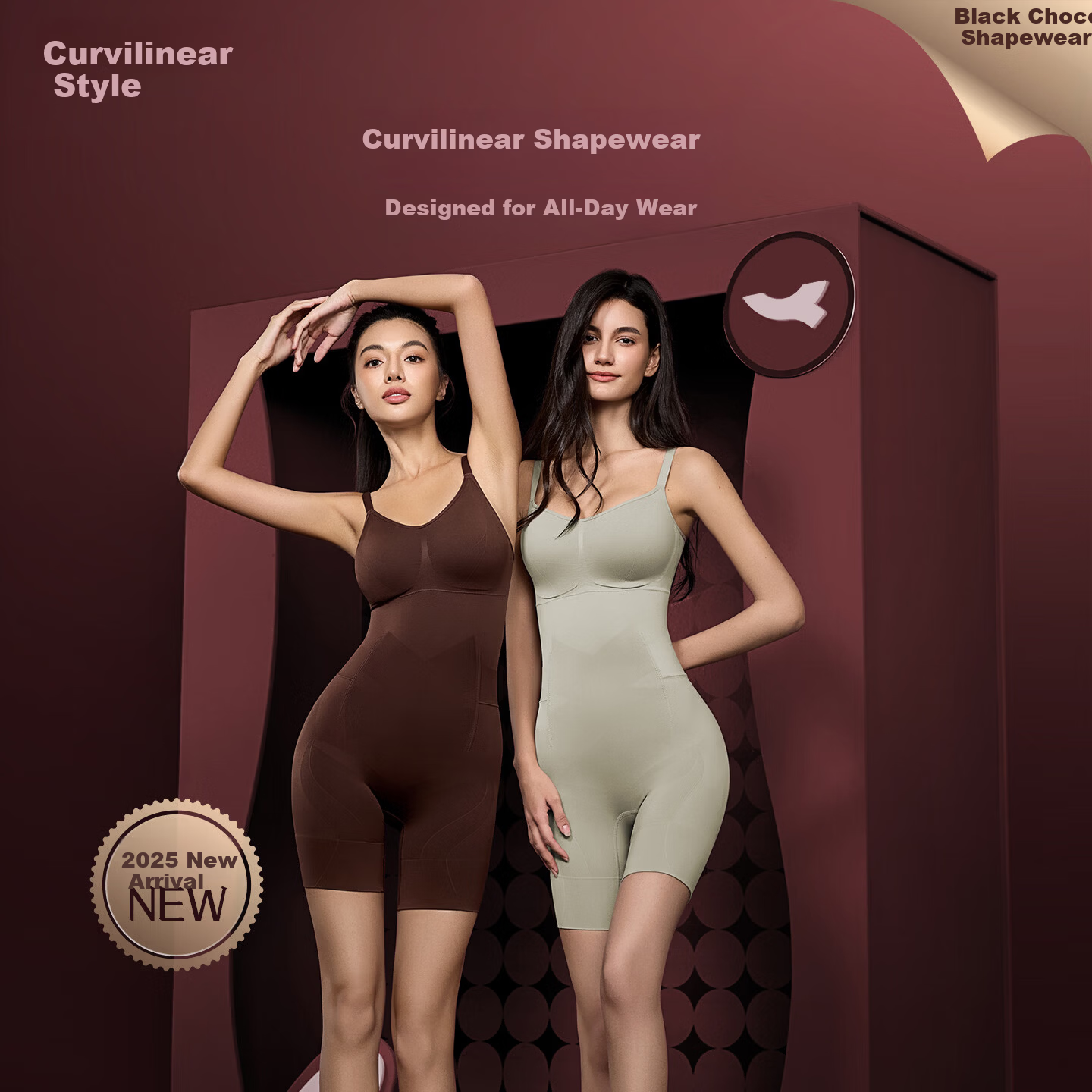Curvilism [Victoria Song Edition] Black Chocolate Shaping Bodysuit Tummy Control Waist Cincher Black Chocolate Limited Color [Thin Straps] Size L