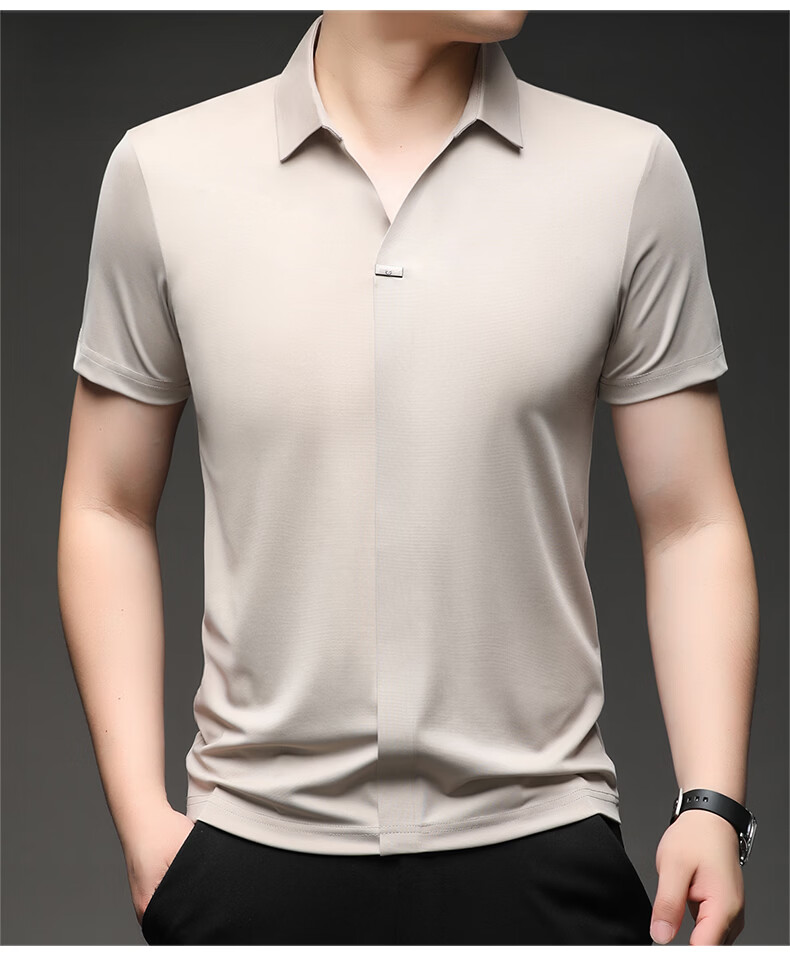Pierre Cardin Men's Short Sleeve T-Shirt Ice Silk Seamless Slim Fit High-End Business Polo Shirt Blue M Summer 2026 New 8