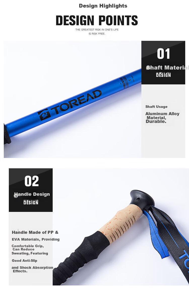 TOREAD Hiking Pole Outdoor Universal Aluminum Alloy Non-Slip Telescopic Folding Trekking Equipment TEKKBN80717 4