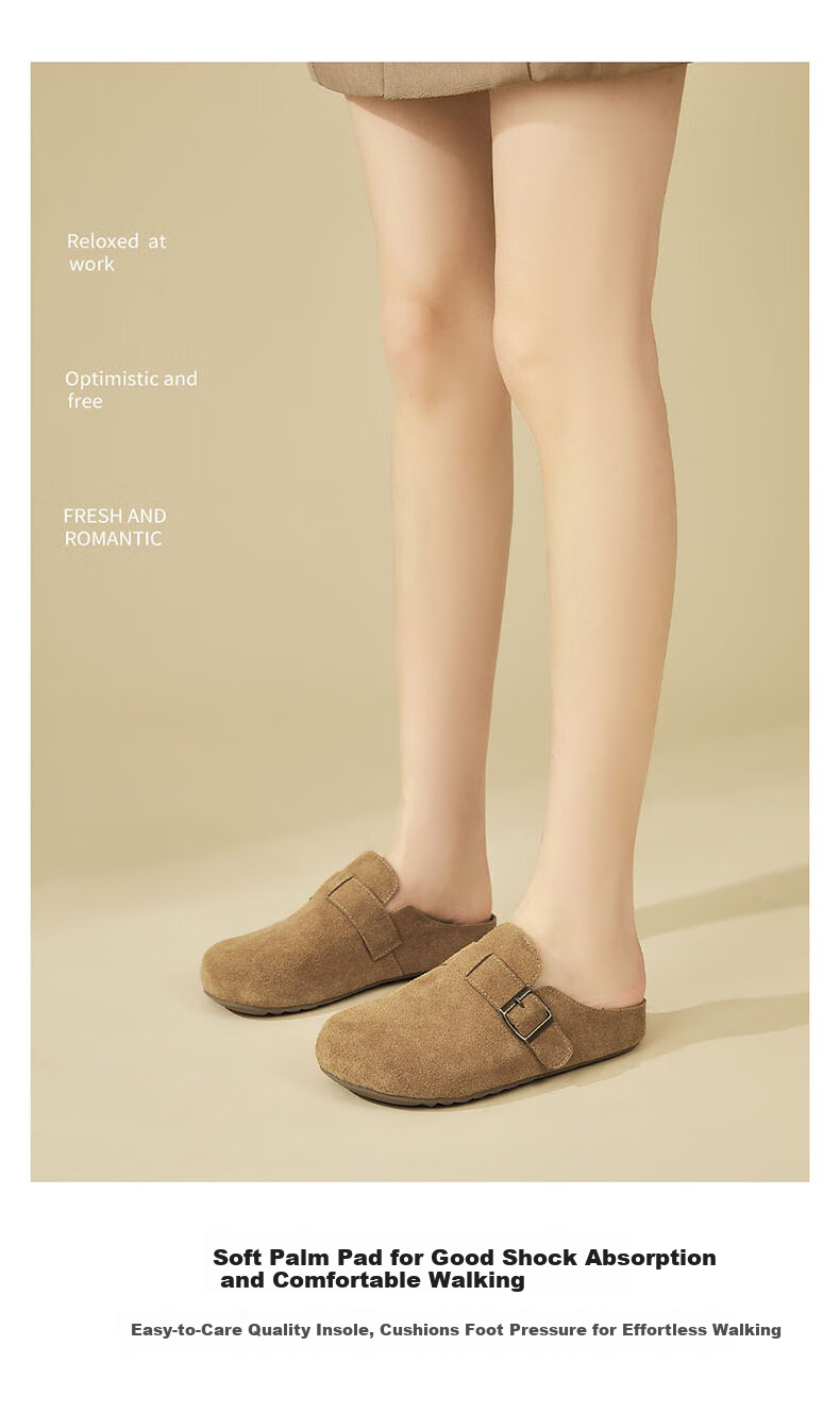 Daphne Women's Slip-On Half Slippers, Retro Soft Sole Casual Birkenstock Style, Apricot, Size 37 10