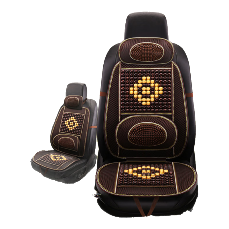 Dijialun Car Seat Cushion, Summer Cooling Pad, Wooden Bead Front Row Single Piece Seat Cover, Ventilated Truck Seat Cover, Cooling Mat, Office Chair Lumbar Support, Headrest Pad, All-Season Universal, Coffee Color with Headrest
