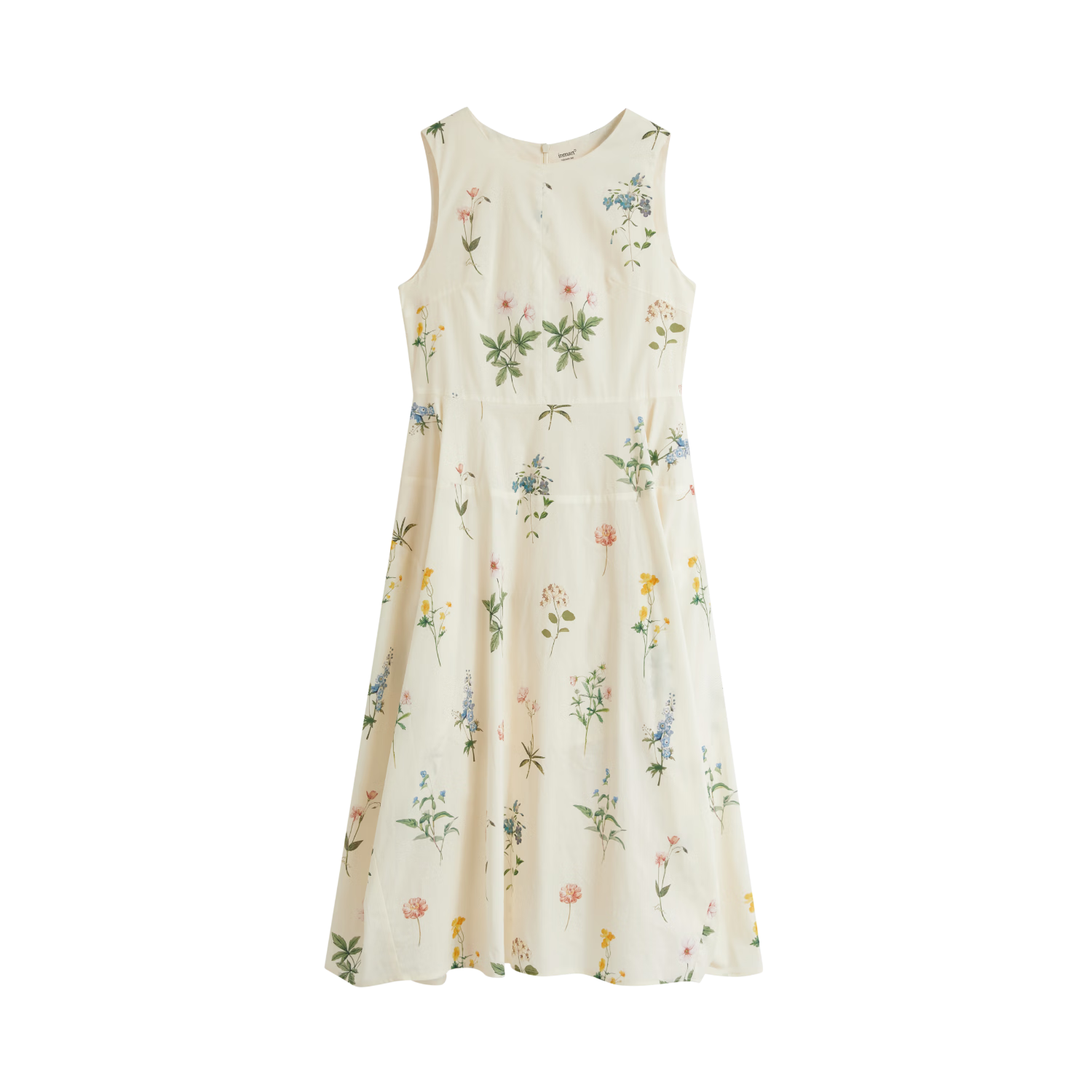 INMAN Summer Plant Floral Print Cotton Women's Round Neck Dress Versatile Dress Apricot - Dress L