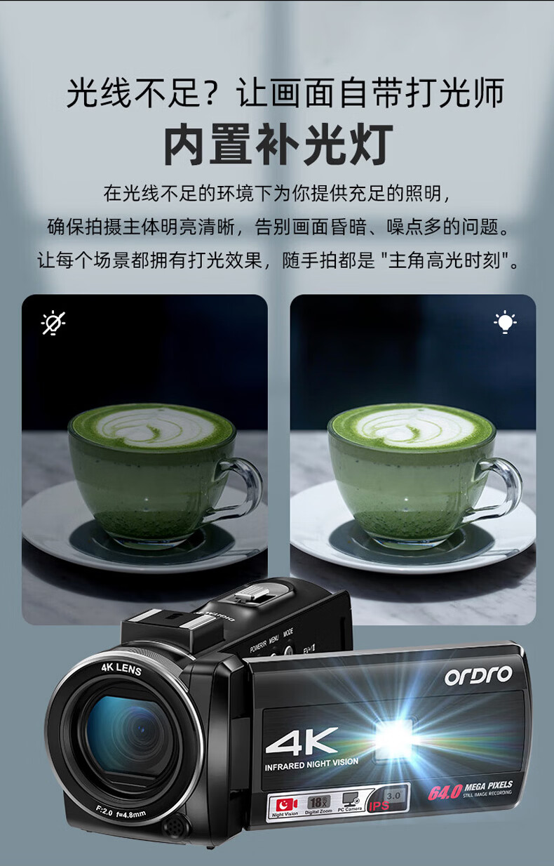 ORDRO Z36 4K HD Handheld DV Digital Video Camera 64MP Portable Vlog Short Video Home Travel Professional Anti-Shake Camcorder with Infrared Night Vision 15