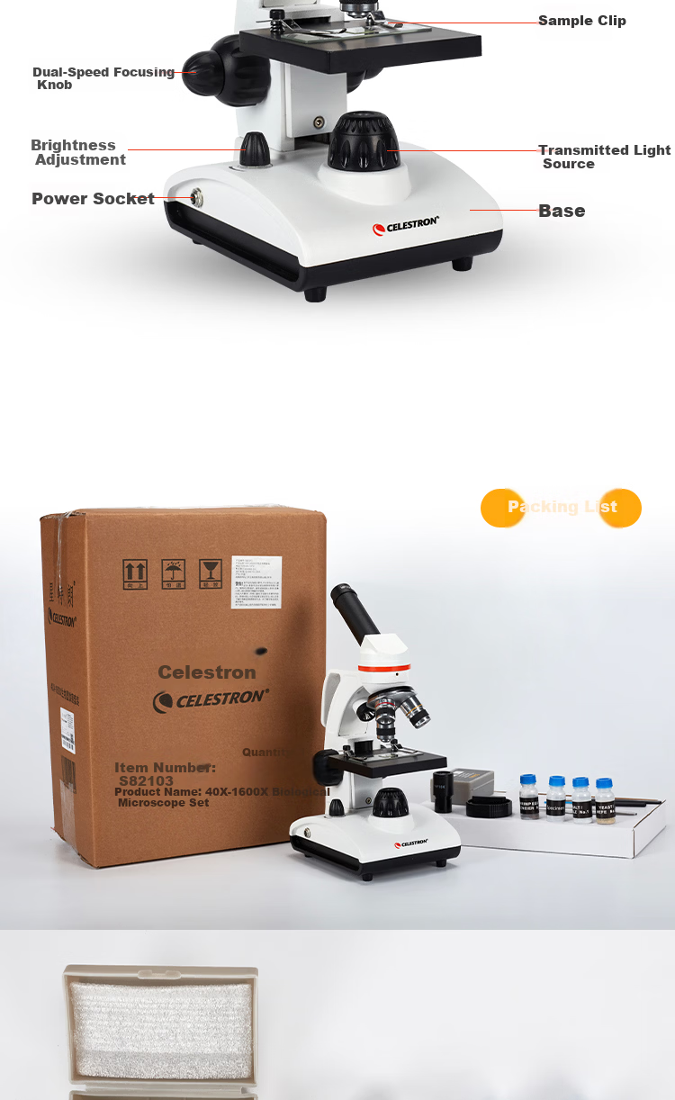 Celestron 100-250x Portable Handheld Microscope Yellow Biology Science Observation Student Educational Gift 10