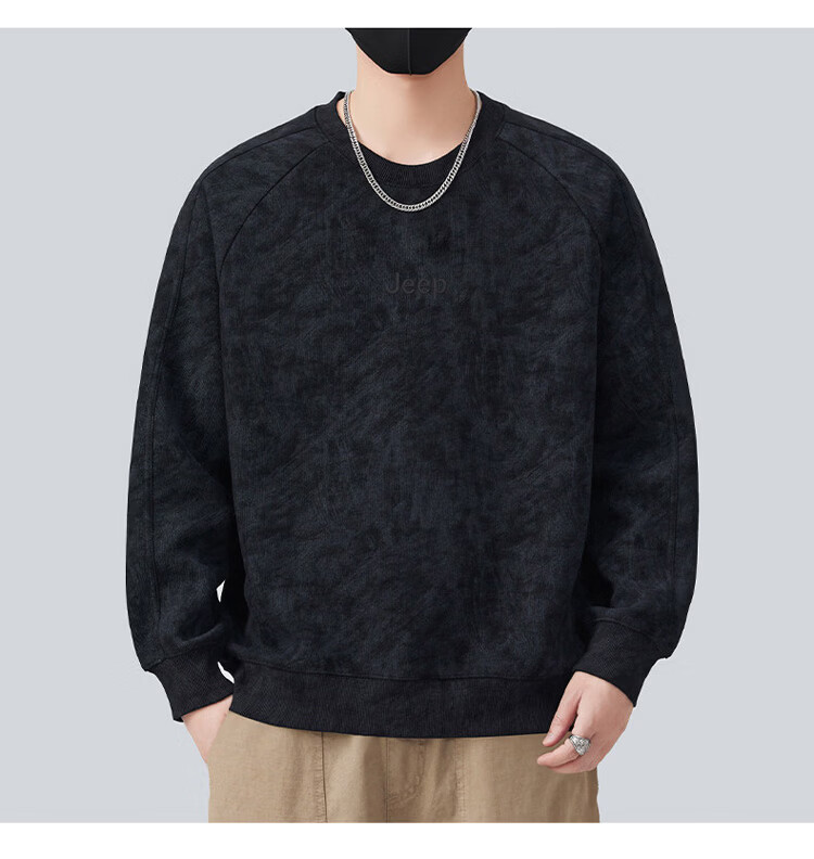 JEEP Men's Tie-Dye Long Sleeve T-Shirt Sweatshirt Loose Fit Base Shirt Gray 3XL Spring Autumn 12