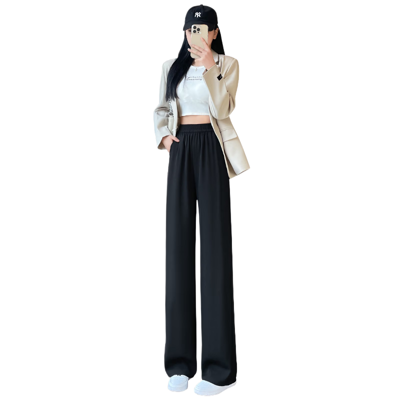 Langsha Elastic Waist Suit Pants Women Spring 2026 New Slim Straight High Waist Slimming Draped Casual Wide Leg Pants