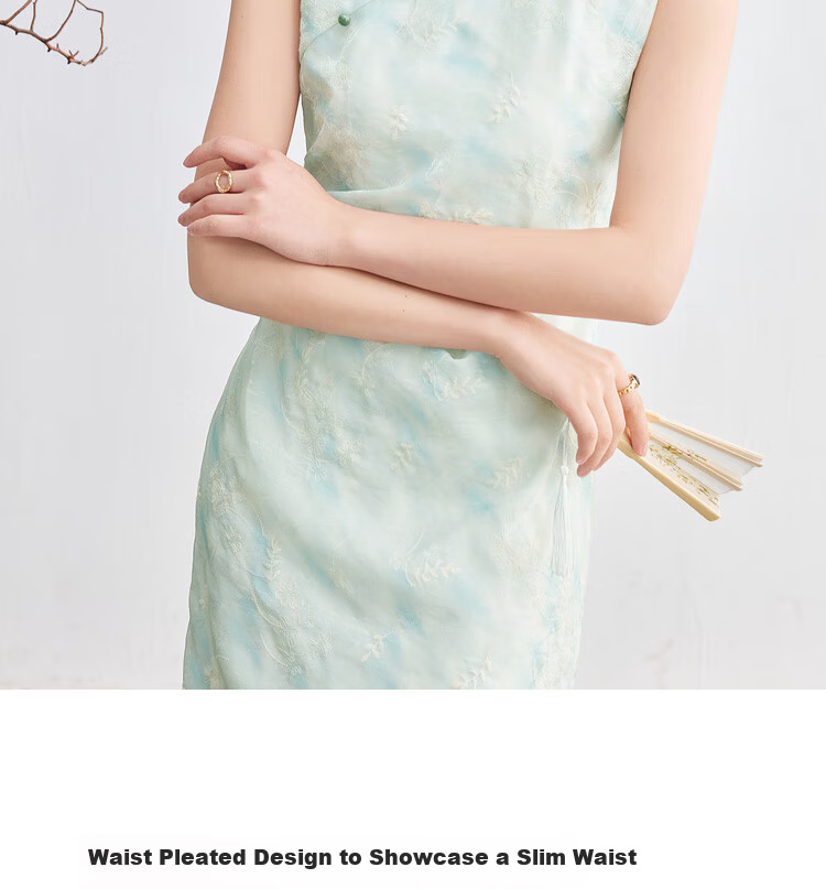 Sentubila Modified Qipao Chinese Style Dress Women Summer Waterdrop Hollow Stand Collar Embroidered New Chinese Waist Slimming Mid-Length Dress 6