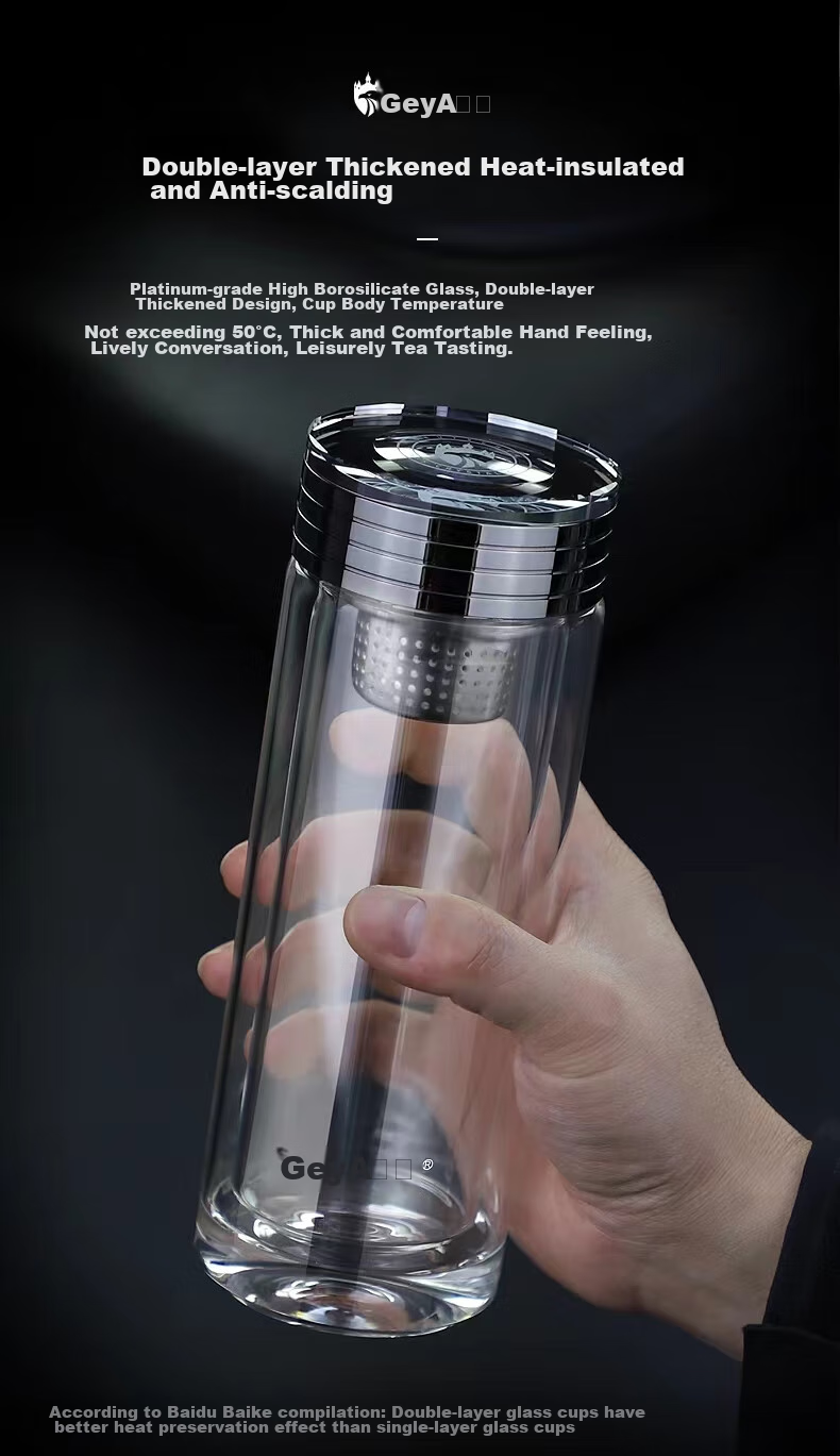 GEYA High-End Double-Layer Glass Cup for Men, Premium Business Glass Tea Cup, Water Cup, Tea Infuser Mug, Gift Customizatio 11
