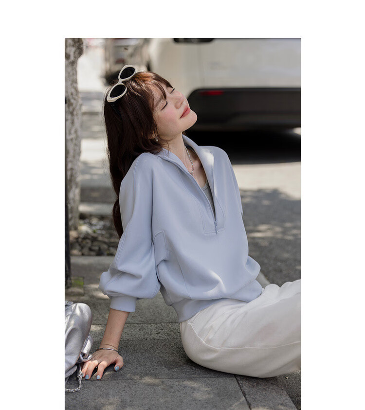 MT Spring Sports Casual 350G Air Layer Half-Zip Loose Sweatshirt for Women with Reversible Collar 10