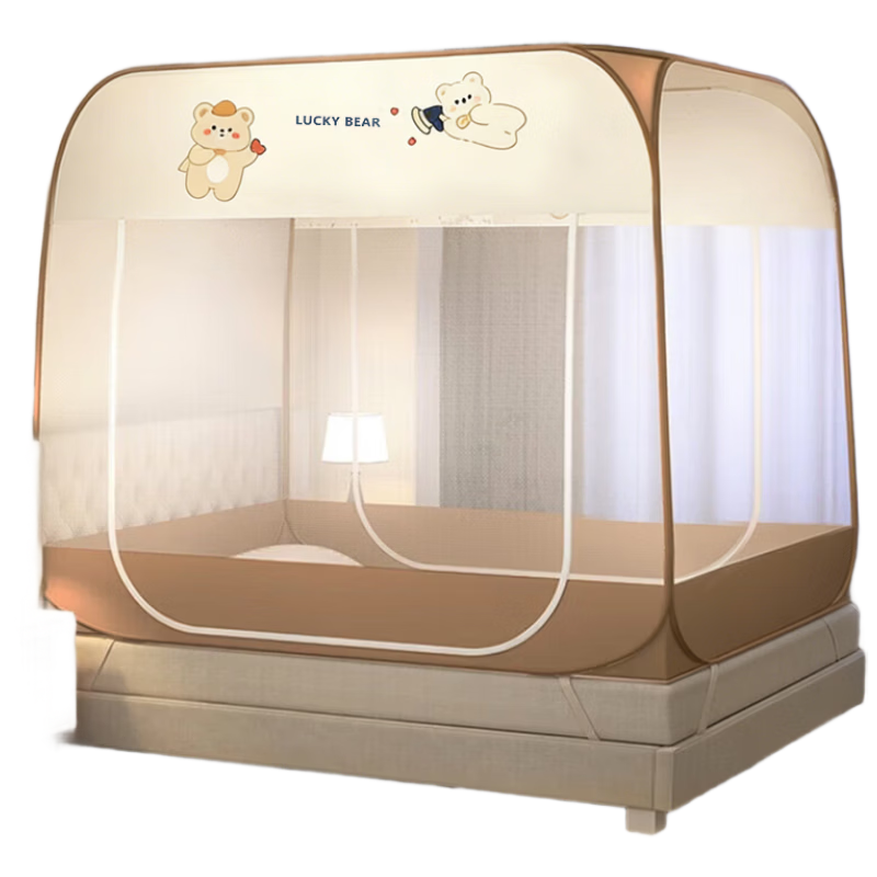 MUJI Class A No-Installation Anti-Fall Steel Wire Mosquito Net Double Door Mongolian Tent Mosquito Net for 1.8x2m Bed with Dustproof Top