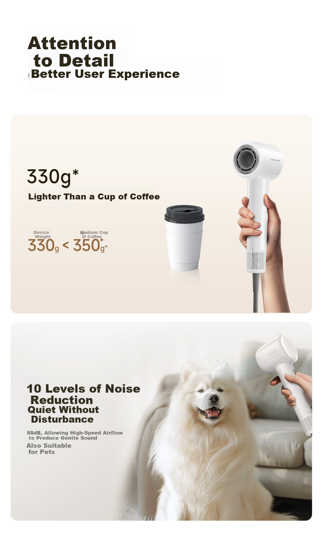 Dreame ZMD G10 High-Speed Hair Dryer Lightweight Low Noise Powerful Quick-Dry Ionic Wind White (Wanshang) 8