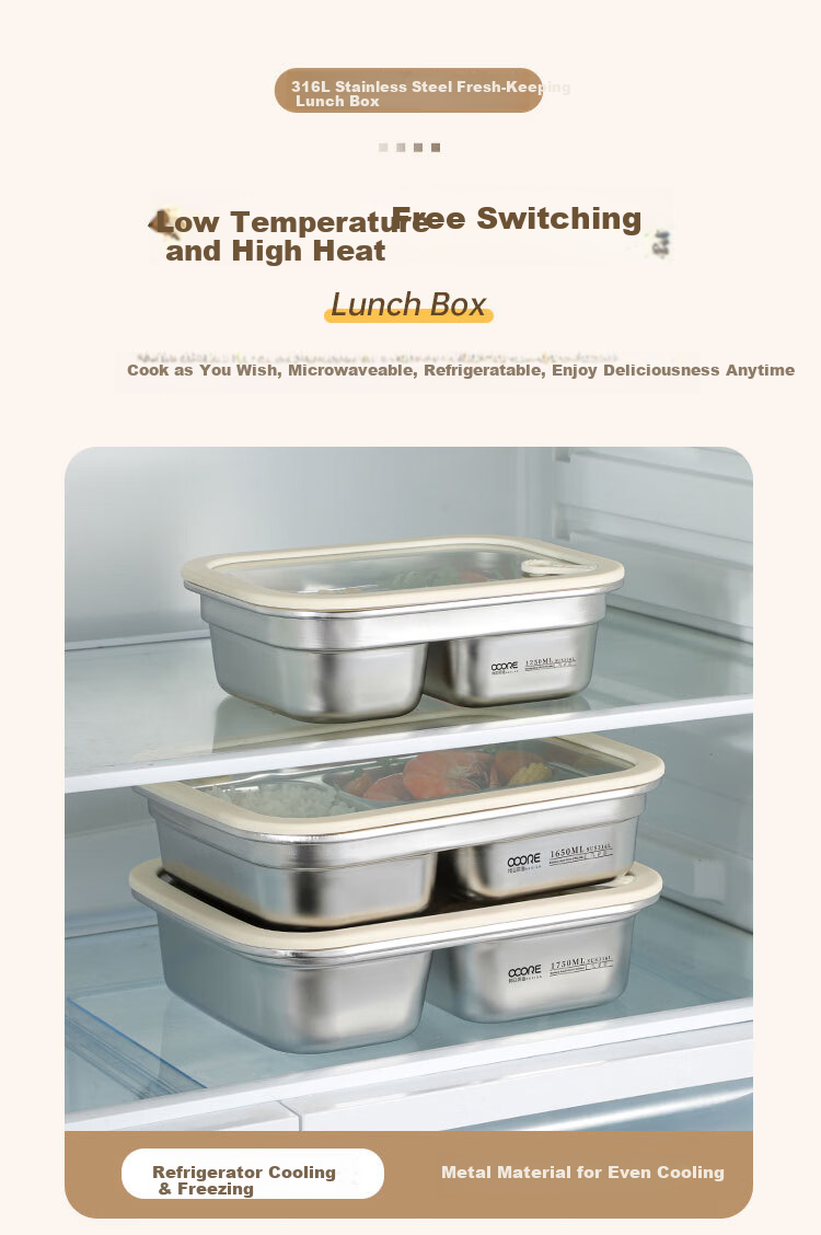 Wuxin Quality 316L Stainless Steel Lunch Box for Office Workers, Divided Bento Box, Microwave Safe, Large Capacity Double Compartment 1250ml 4