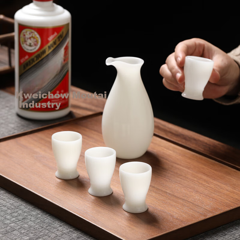 Su Ceramic Icy Jade Porcelain Liquor Set Ceramic Baijiu Cups Decanter High-End Gift Box 1 Decanter 4 Cups Holiday Gift
