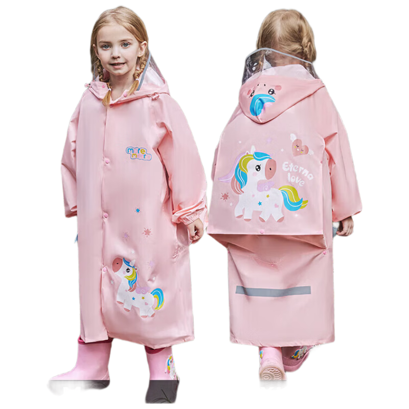 Moremerry Children's Raincoat for Boys And Girls, Elementary School Students' Waterproof Full-Body Raincoat for Older Children, Misty Blue Dinosaur Design, Size L