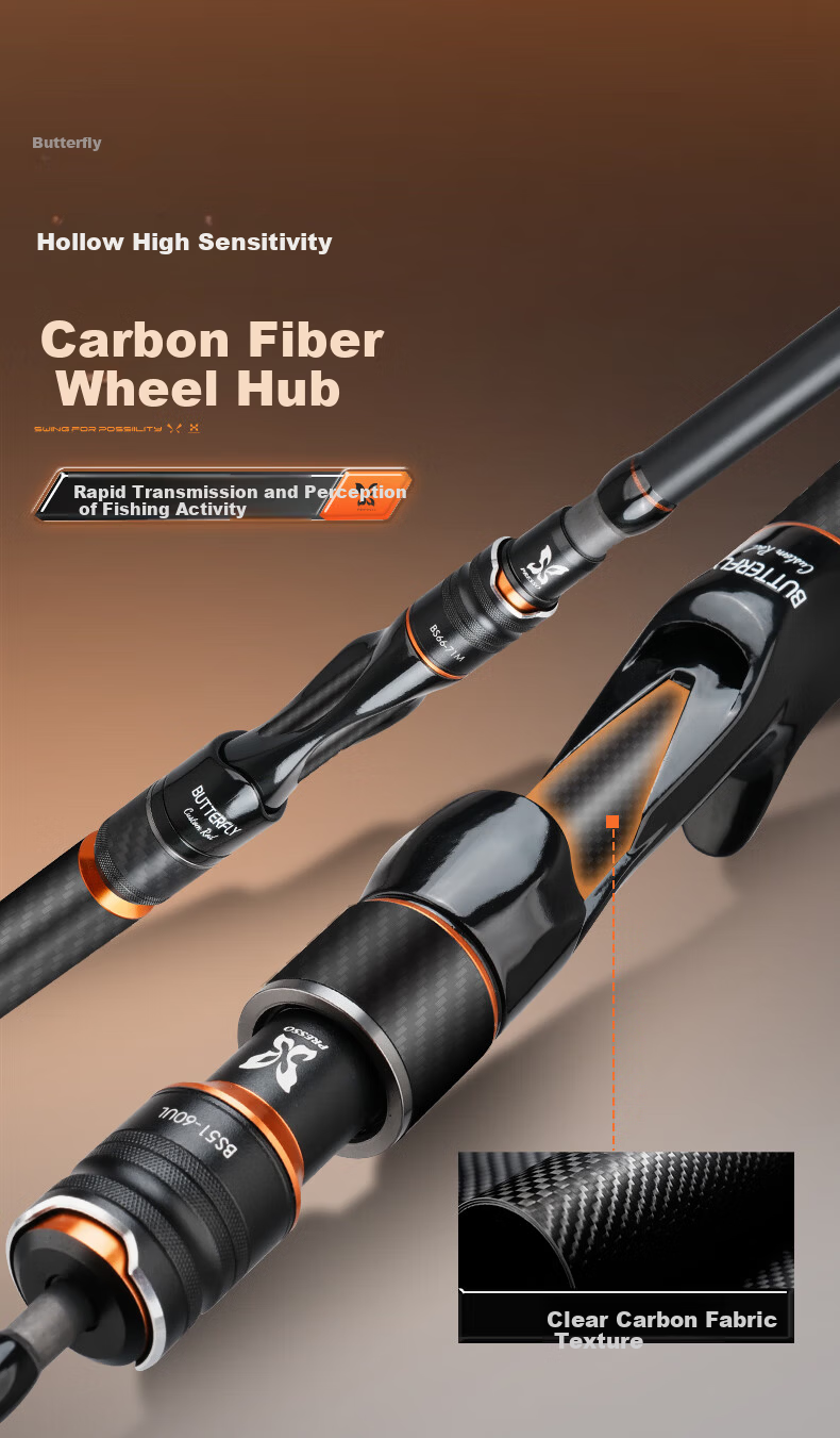 HISTAR 2.13m/2.28m Straight Handle ML [Adjustable Length] Butterfly Five-Section Portable Travel Rod [Carbon Fiber Handle] 7