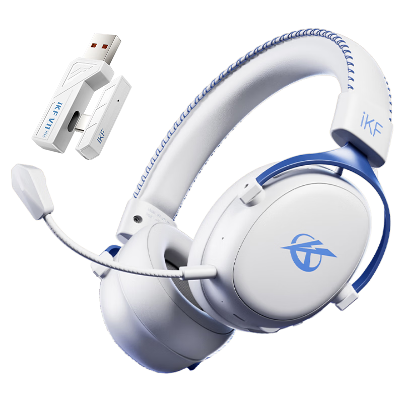 IKF V11 Max Four-Mode Gaming Headset, Over-Ear Wireless E-Sports Driver, Bluetooth Wired FPS Dedicated 7.1 Sound Field, Triangular Unyielding Valorant Sound Positioning, White And Blue Color
